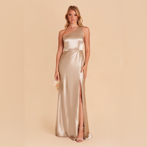 BIRDY GREY Kira Dress In Shiny Satin Neutral Champagne - Picture 3 of 9